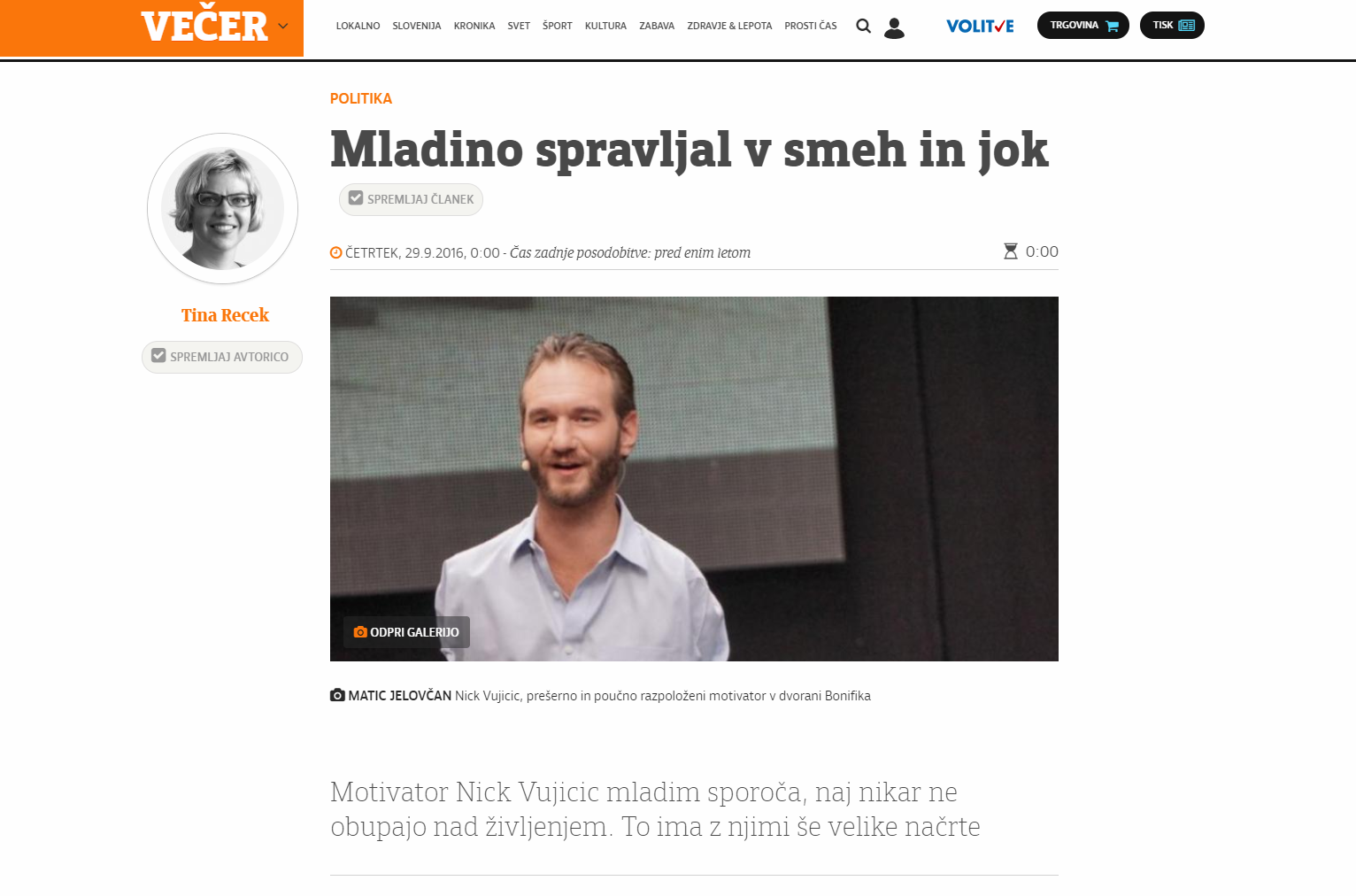 Prispevek z mojimi fotografijami v reviji Večer